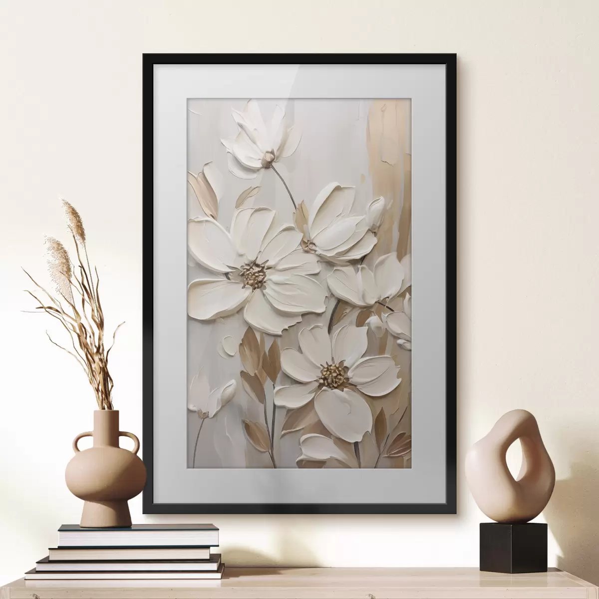 Poster Flores blancas en relieve f47873