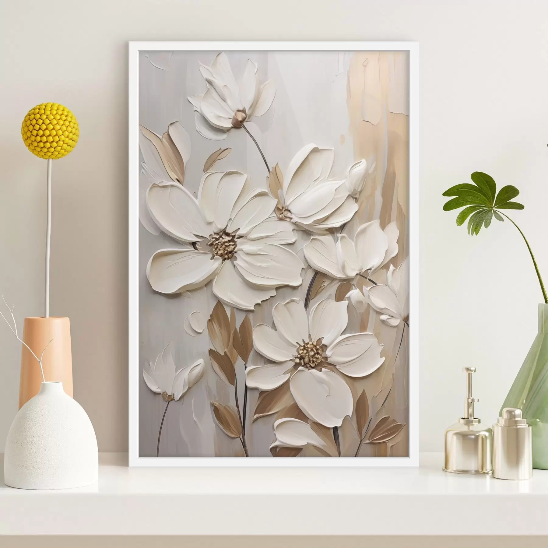 murales de pared Flores blancas en relieve f47873