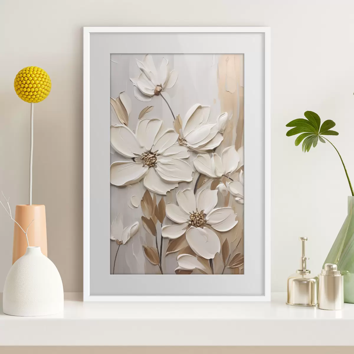 Poster Flores blancas en relieve f47873