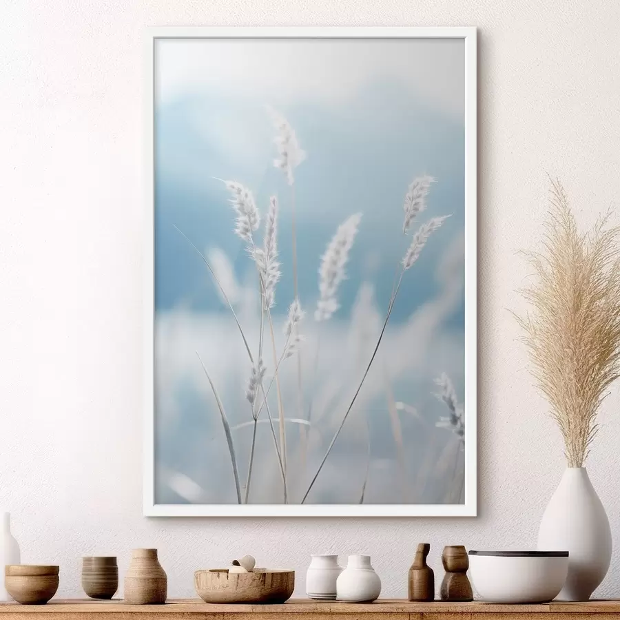 murales de pared Hierba blanca y esponjosa contra un suave cielo azul, con una profundidad de campo reducida. f47880