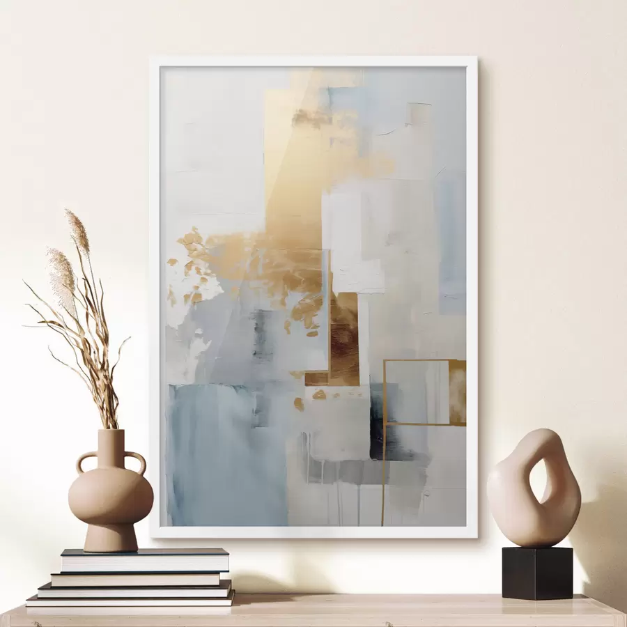 murales de pared Formas geométricas abstractas con colores amarillo, azul y blanco, composición texturizada y minimalista. f47881