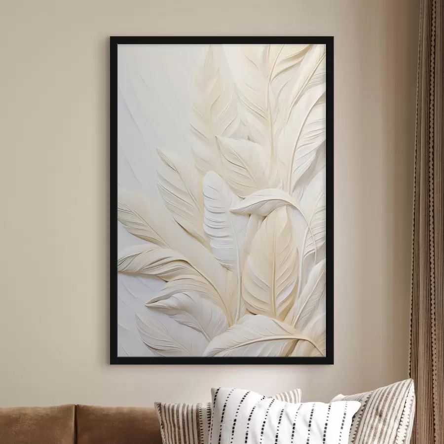 murales de pared Plumas de color crema superpuestas entre sí, con un fondo suave y claro. f47883