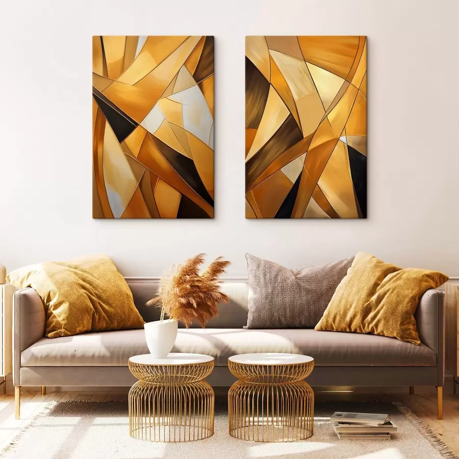 murales de pared Formas geométricas abstractas en tonos naranjas, marrones y blancos con contornos finos sobre un fondo texturizado. m30052