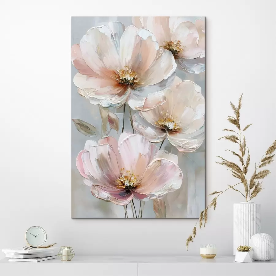 murales de pared Flores blancas y rosadas con pinceladas expresivas al estilo de una pintura al óleo. s47962