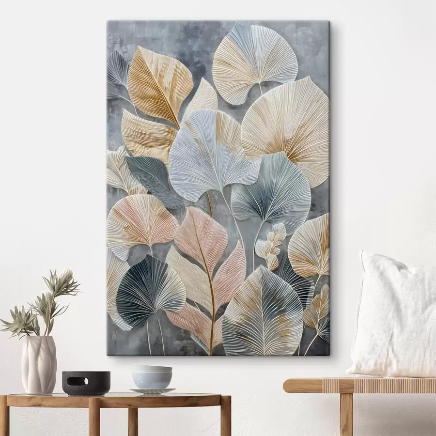 murales de pared Follaje decorativo multicolor con textura pronunciada sobre fondo oscuro. s47964