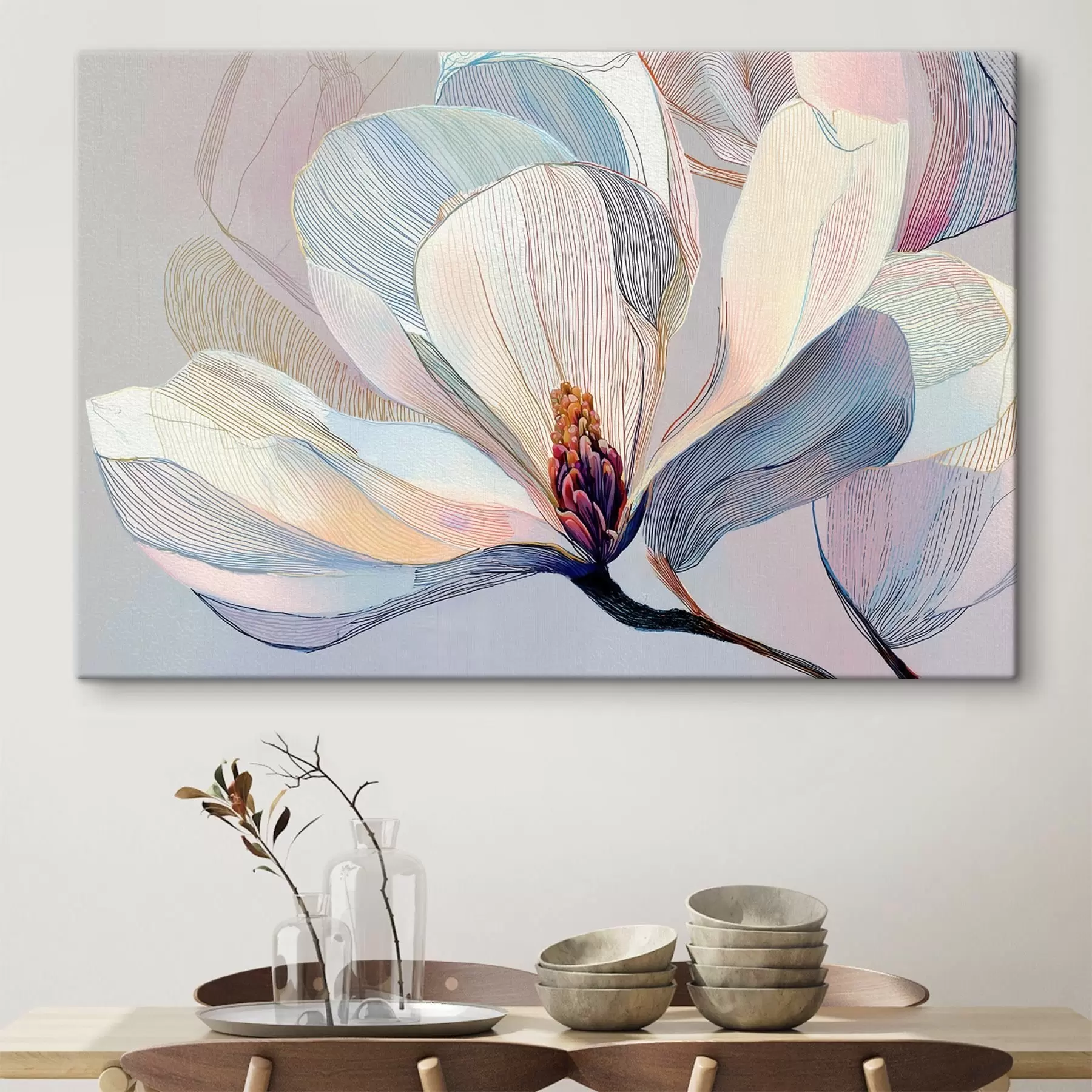 murales de pared Delicada magnolia en tonos azul-rosa s47967