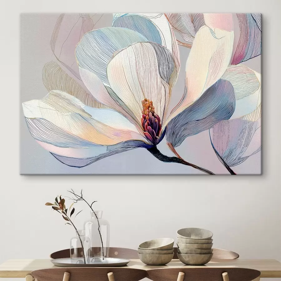 murales de pared Delicada magnolia en tonos azul-rosa s47967