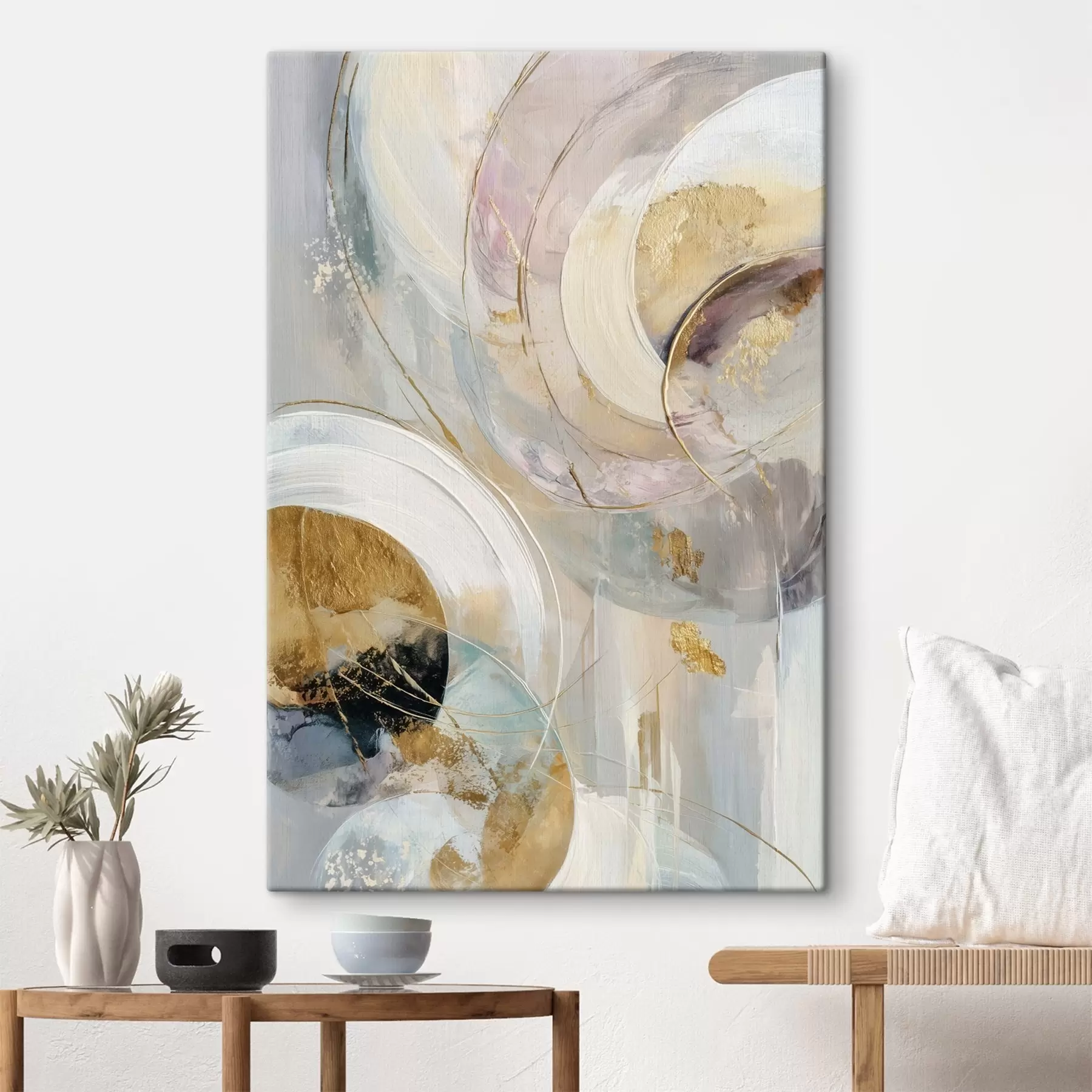 murales de pared Composición con elementos circulares superpuestos y pinceladas s47983