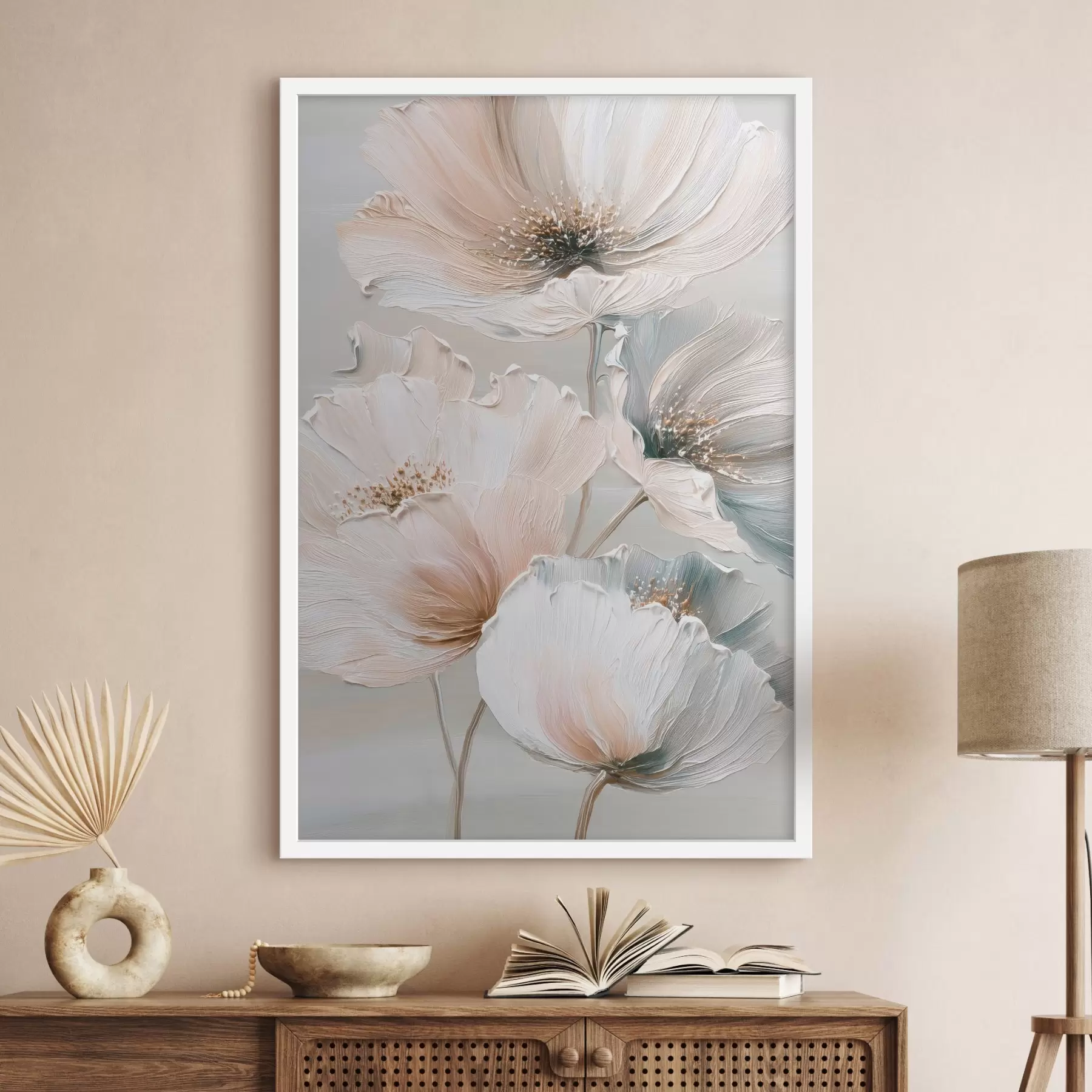 murales de pared Composición floral con pinceladas texturizadas en una paleta de colores beige y rosa. f47961