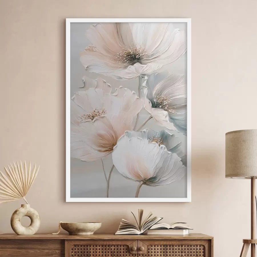 murales de pared Composición floral con pinceladas texturizadas en una paleta de colores beige y rosa. f47961