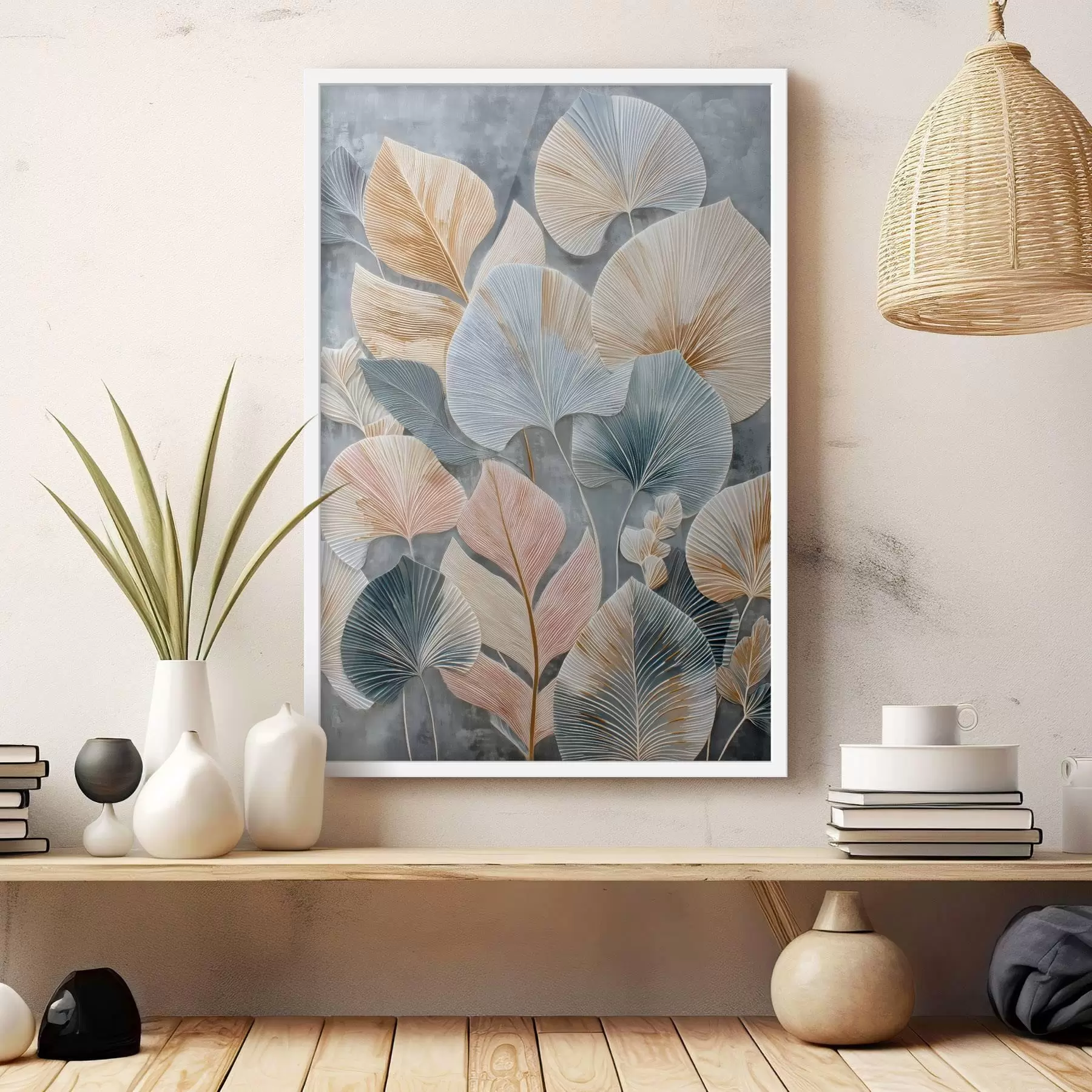 murales de pared Follaje decorativo multicolor con textura pronunciada sobre fondo oscuro. f47964