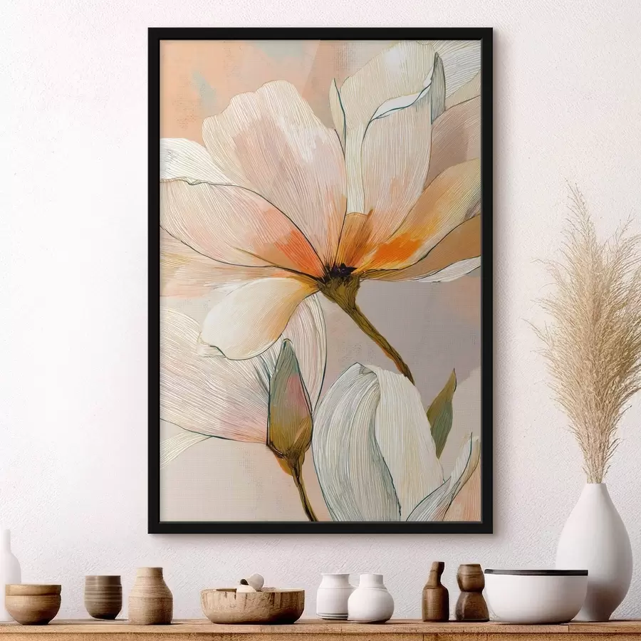 murales de pared Composición floral en tonos melocotón y azul f47969