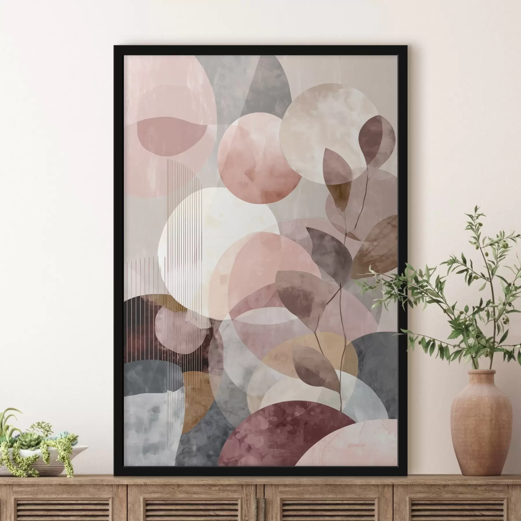 murales de pared Formas geométricas y elementos botánicos en un estilo minimalista moderno. f47975