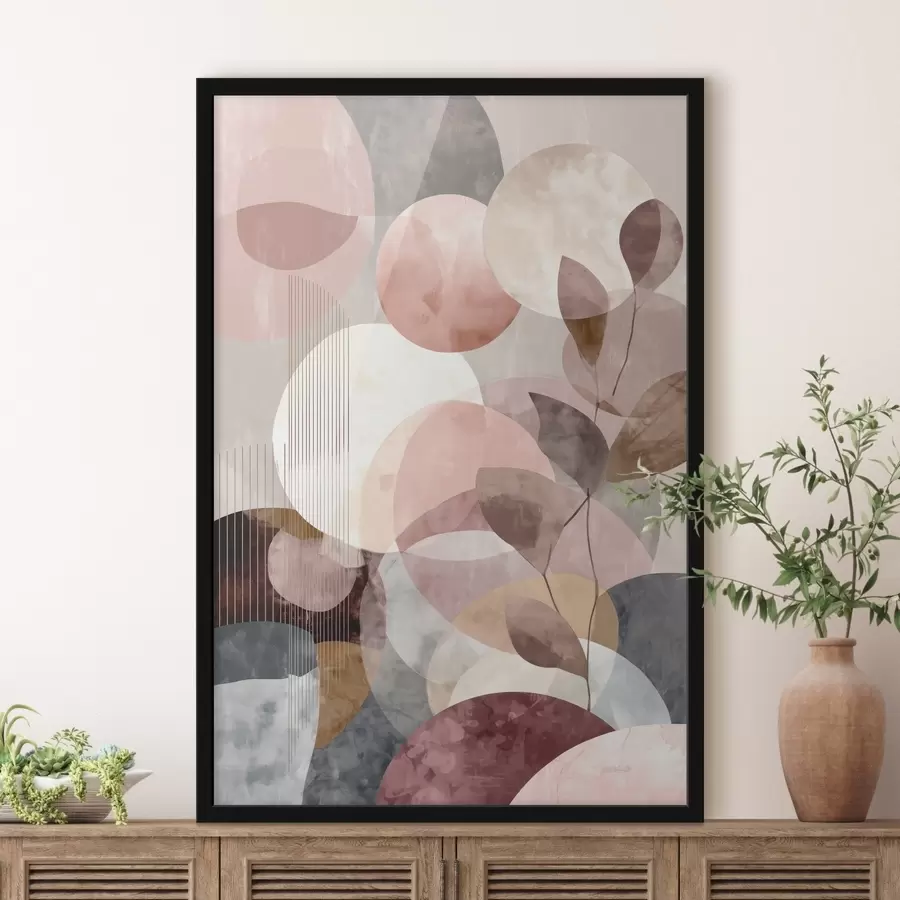 murales de pared Formas geométricas y elementos botánicos en un estilo minimalista moderno. f47975