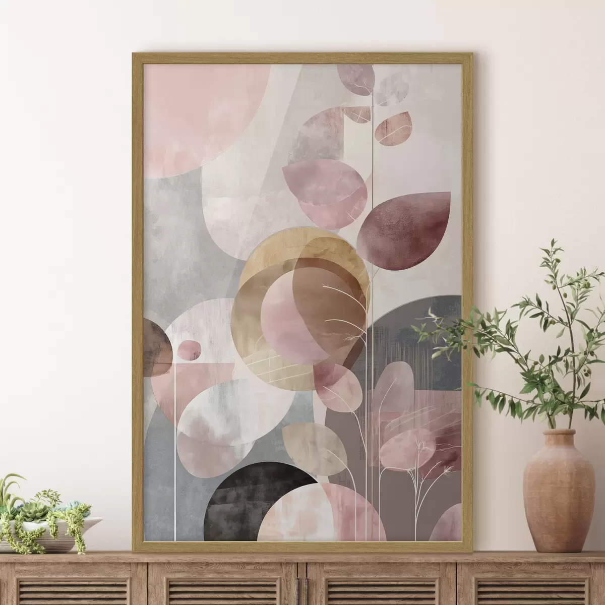 Poster Arte floral en tonos beige y rosa en estilo minimalista. f47976