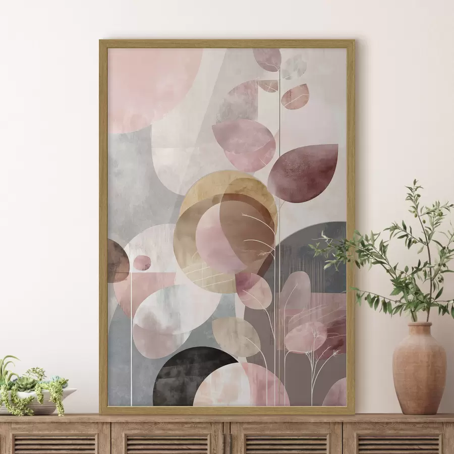 murales de pared Arte floral en tonos beige y rosa en estilo minimalista. f47976
