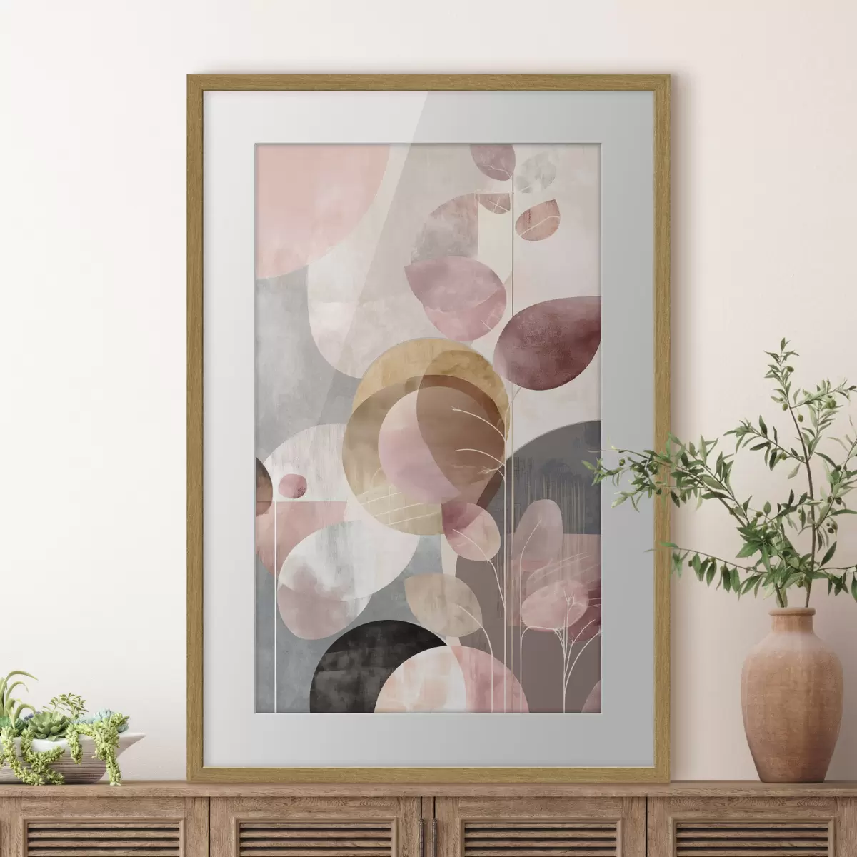Poster Arte floral en tonos beige y rosa en estilo minimalista. f47976