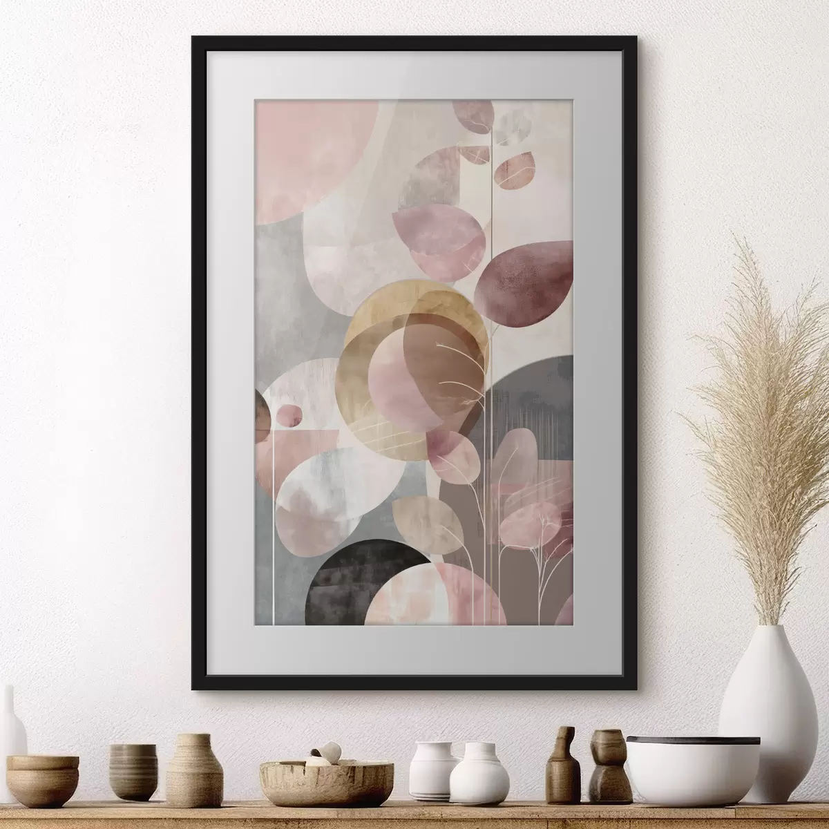 Poster Arte floral en tonos beige y rosa en estilo minimalista. f47976
