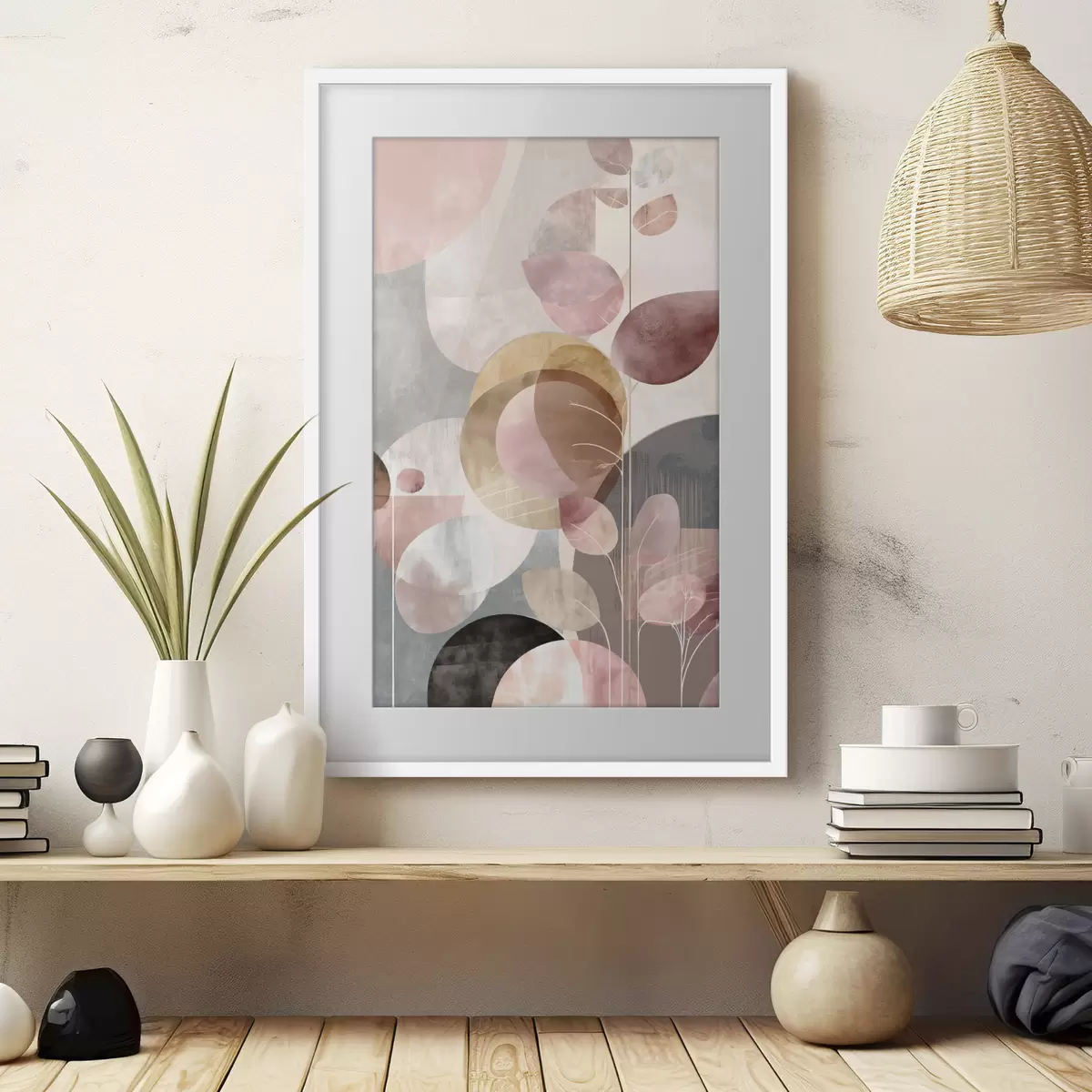 Poster Arte floral en tonos beige y rosa en estilo minimalista. f47976