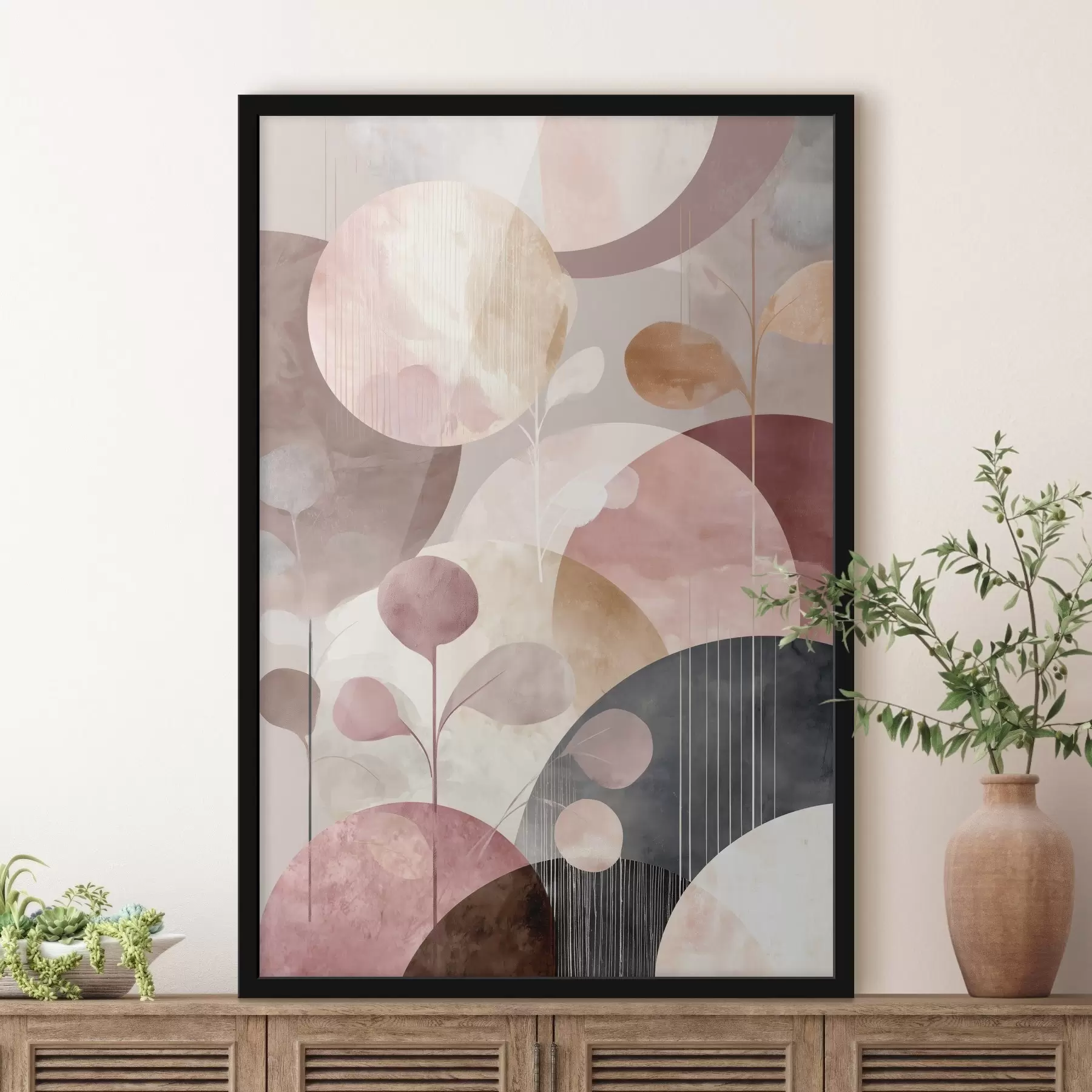 murales de pared Composición de círculos translúcidos y ramas estilizadas. f47978