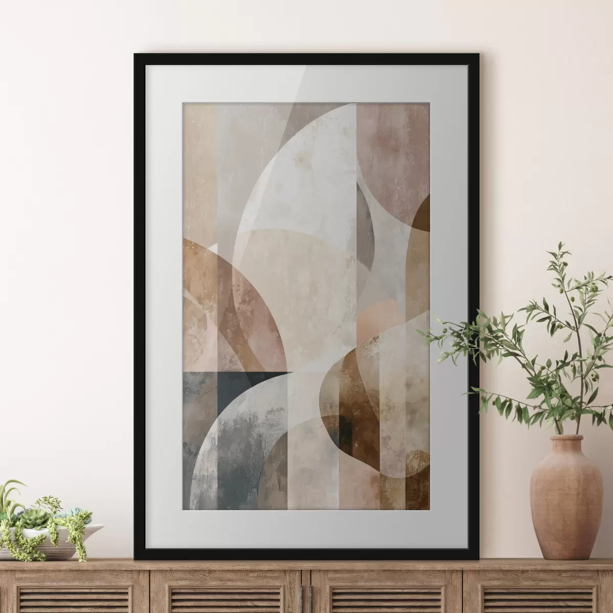 Poster Composición moderna con formas circulares y trazos verticales. f47980