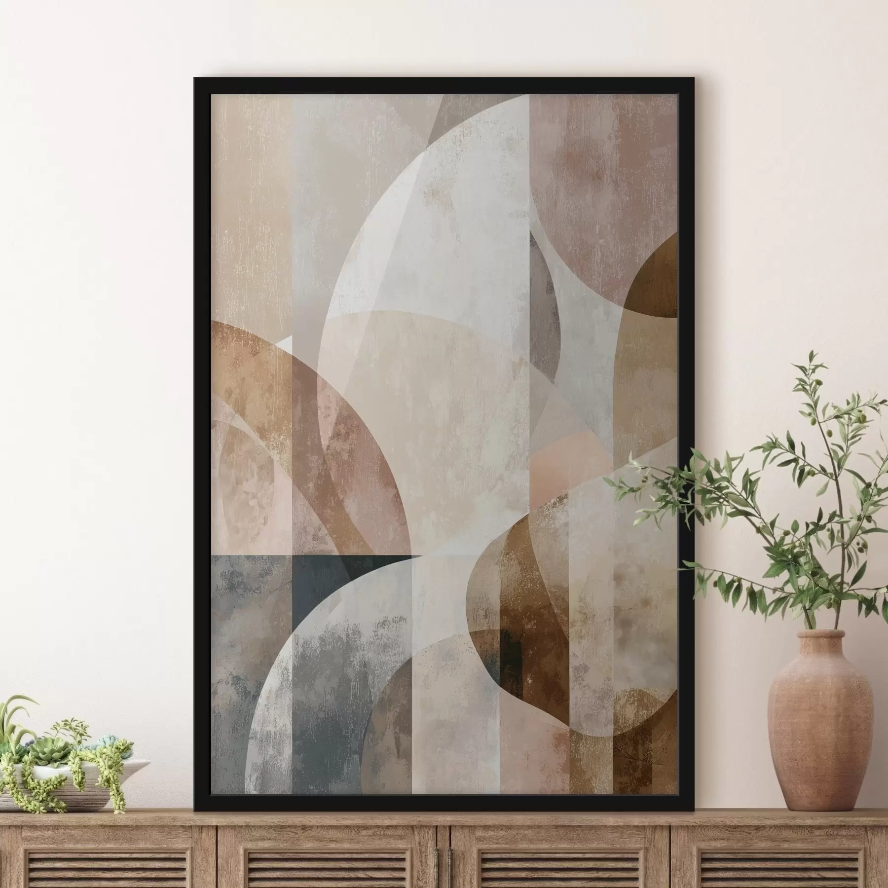 murales de pared Composición moderna con formas circulares y trazos verticales. f47980