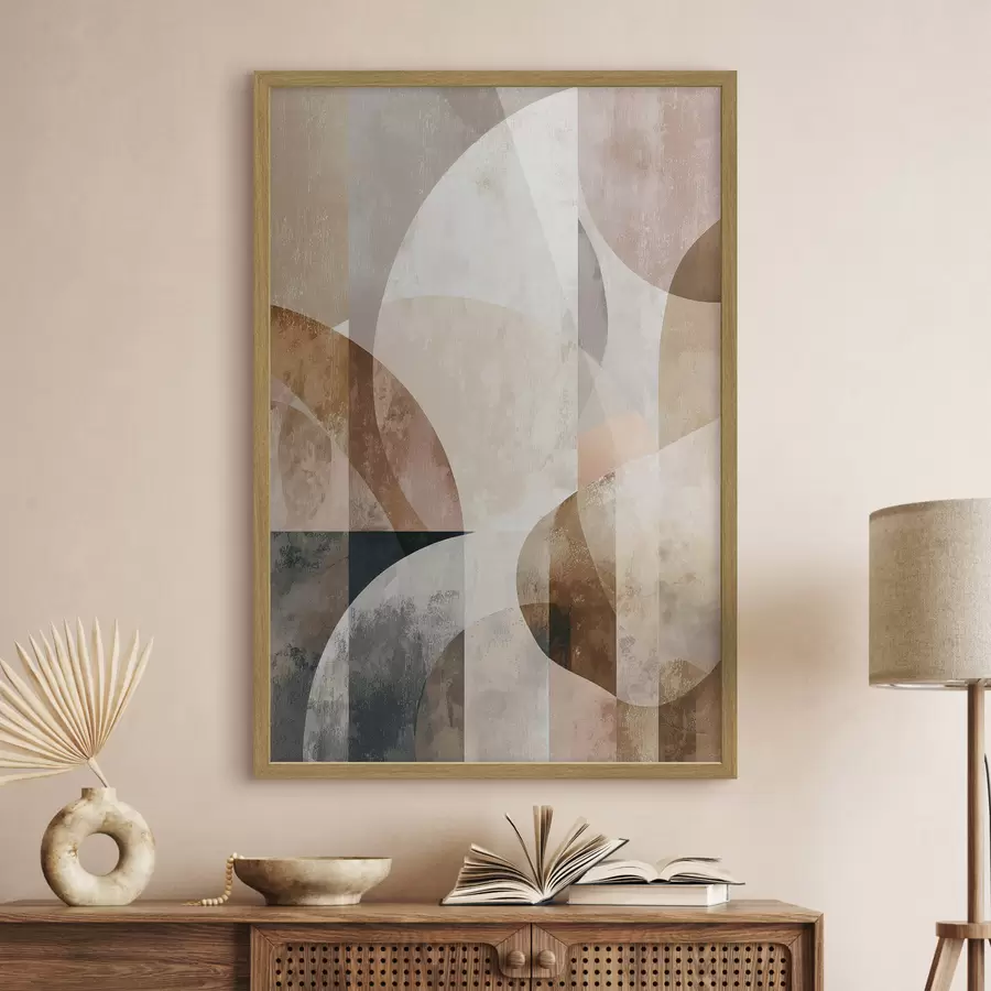murales de pared Composición moderna con formas circulares y trazos verticales. f47980