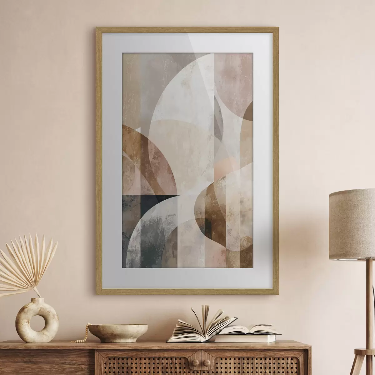 Poster Composición moderna con formas circulares y trazos verticales. f47980