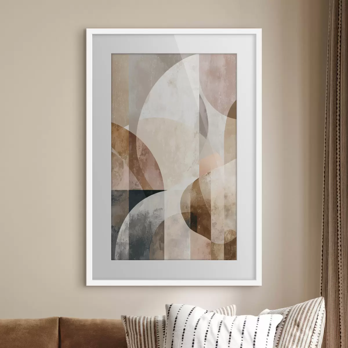Poster Composición moderna con formas circulares y trazos verticales. f47980