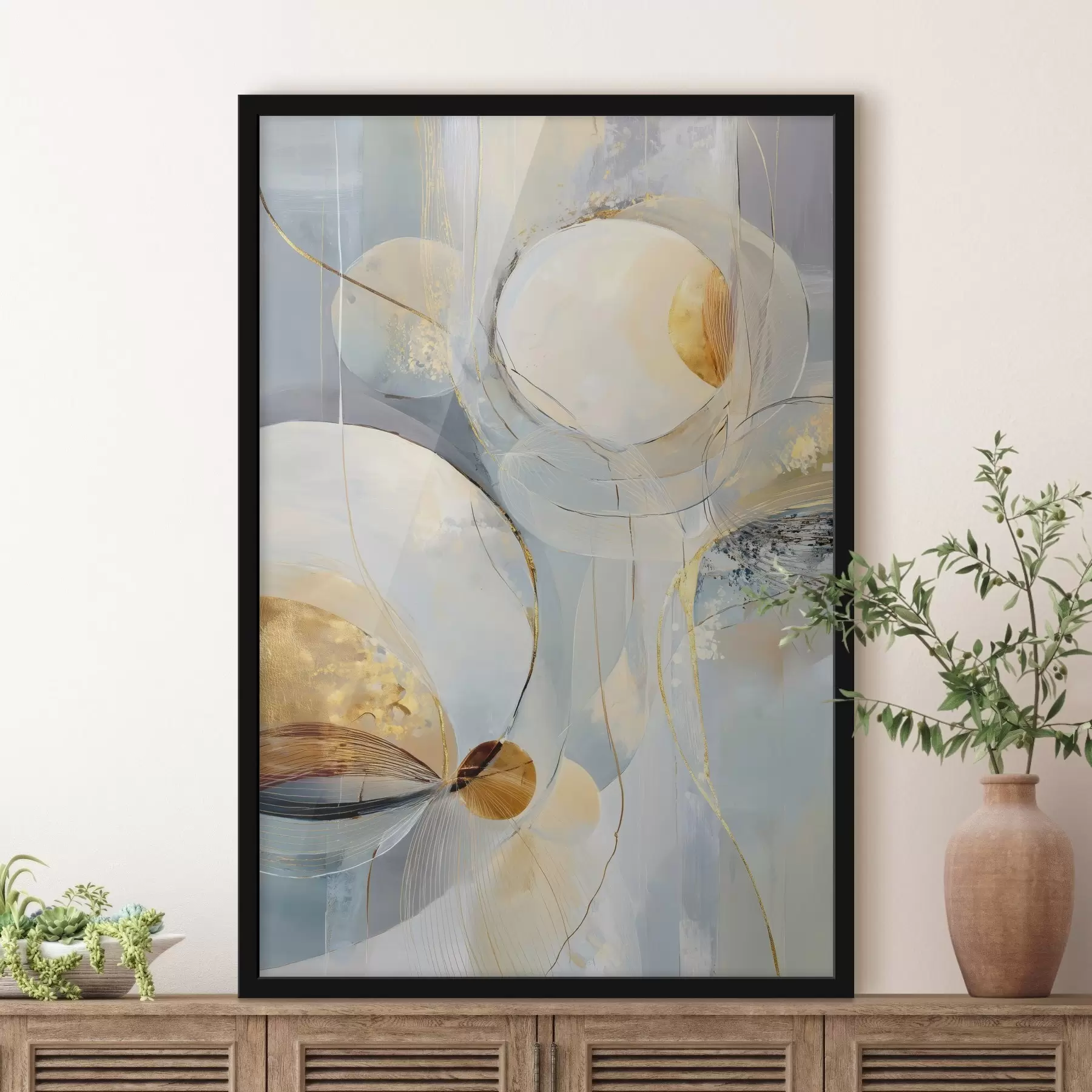 murales de pared Obra artística en capas con una paleta de colores fríos. f47982