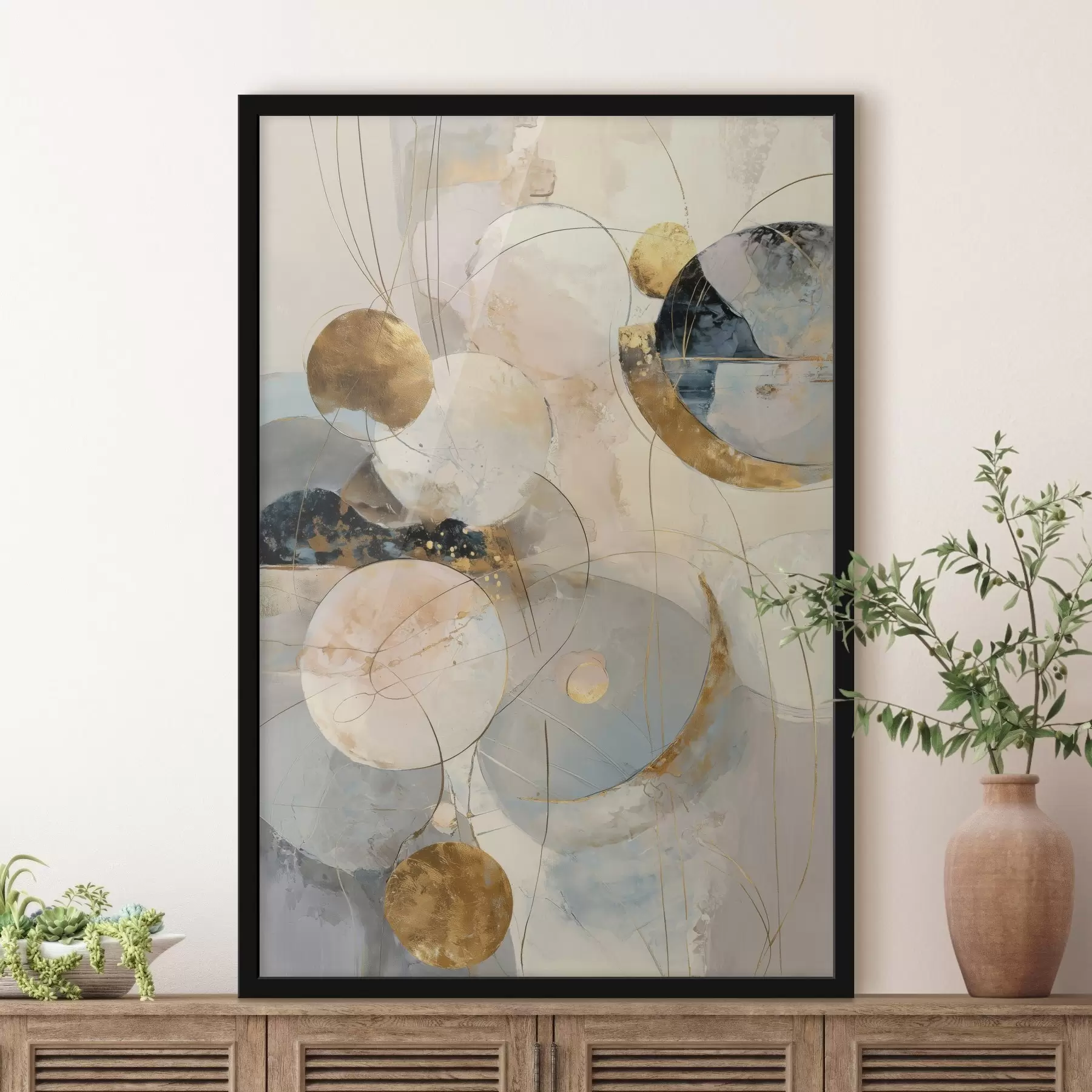 murales de pared Armonía de tonos celestes y formas geométricas en un estilo minimalista. f47986