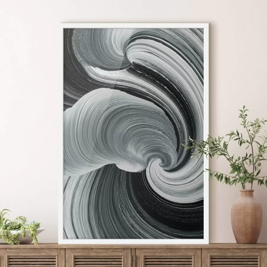 murales de pared Energía del movimiento: abstracto en blanco y negro al estilo de la pintura al óleo. f47990