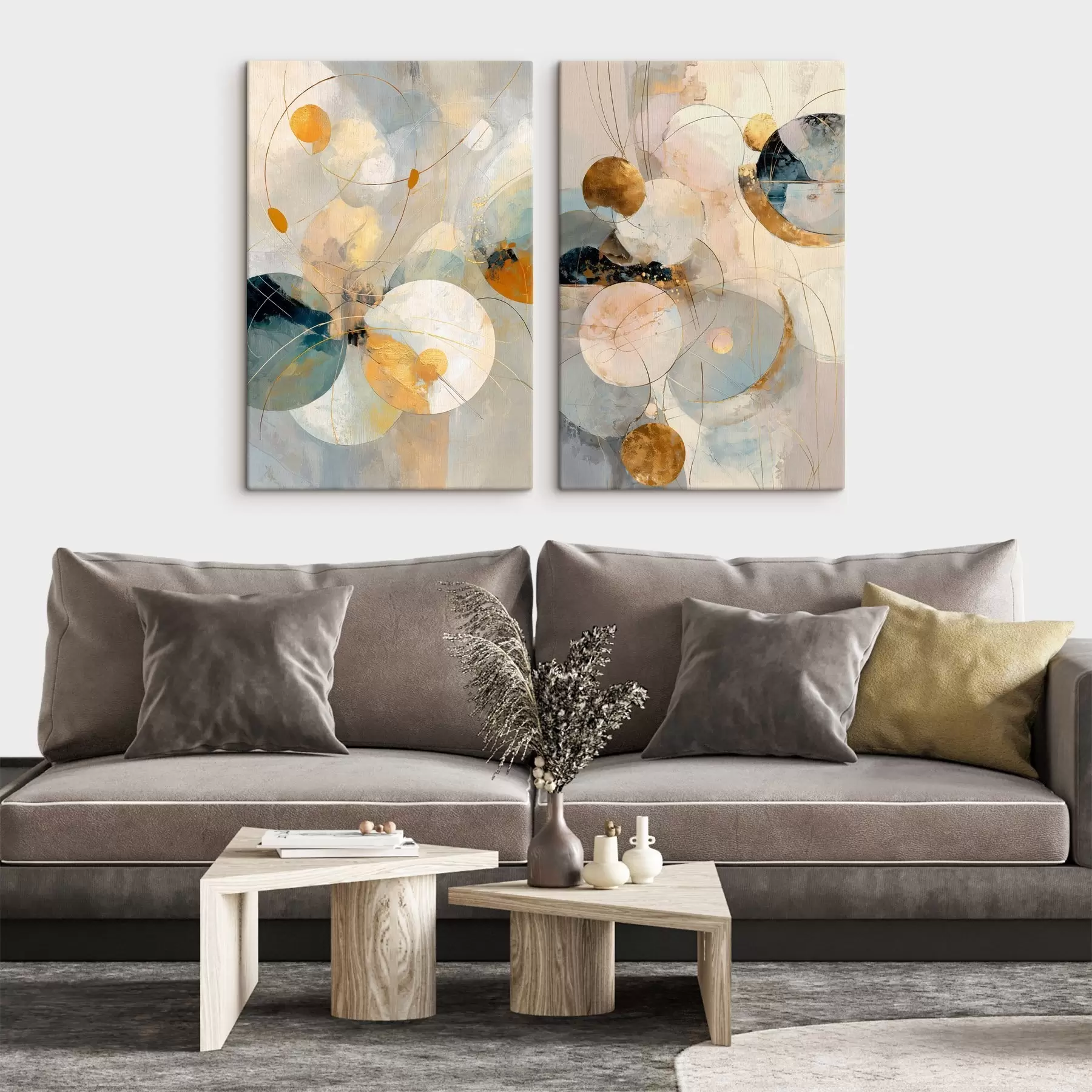 murales de pared Arte decorativo en tonos azul crema con un suave efecto luminoso. m30039