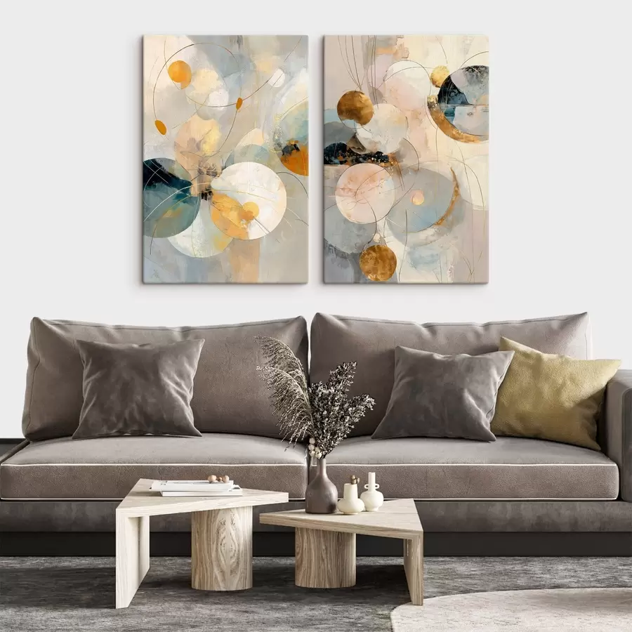 murales de pared Arte decorativo en tonos azul crema con un suave efecto luminoso. m30039