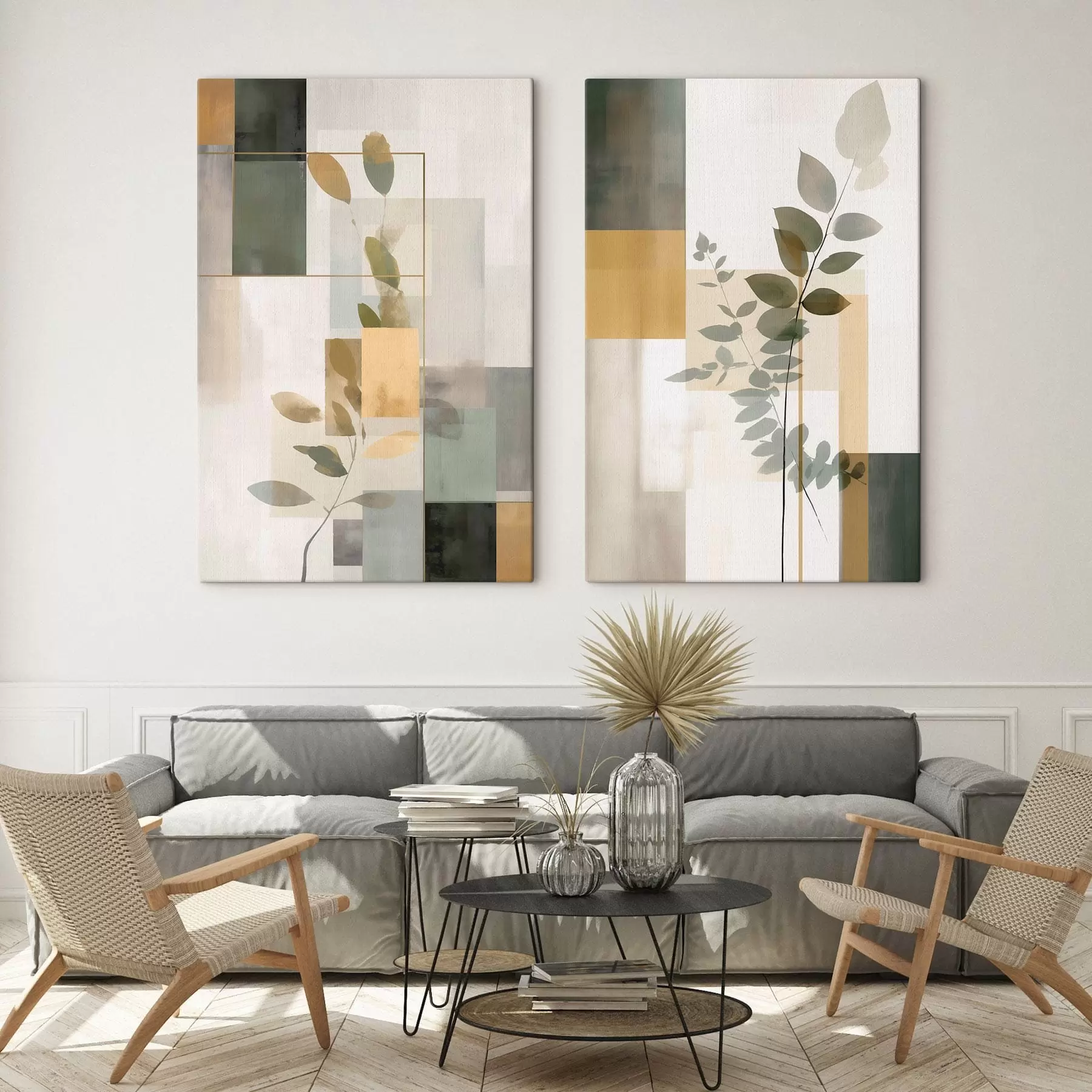 murales de pared Abstracción geométrica con ramas de hojas m30128