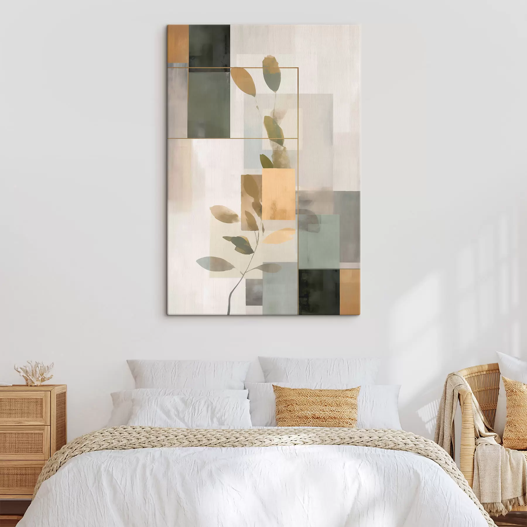 murales de pared Abstracción geométrica con ramas de hojas s48020