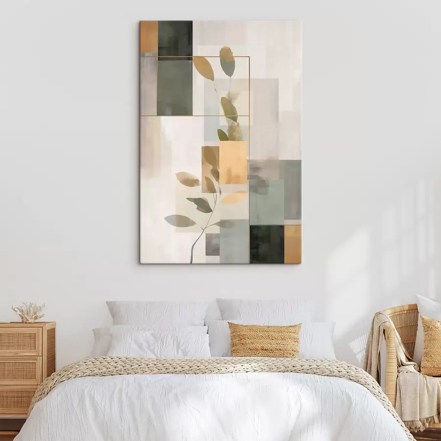 murales de pared Abstracción geométrica con ramas de hojas s48020