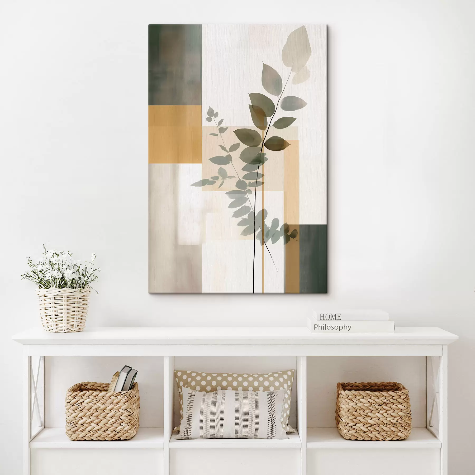 murales de pared Abstracción geométrica con ramas de hojas s48171