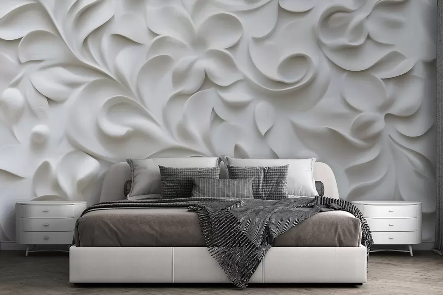 murales de pared Adorno floral dimensional gris w09727