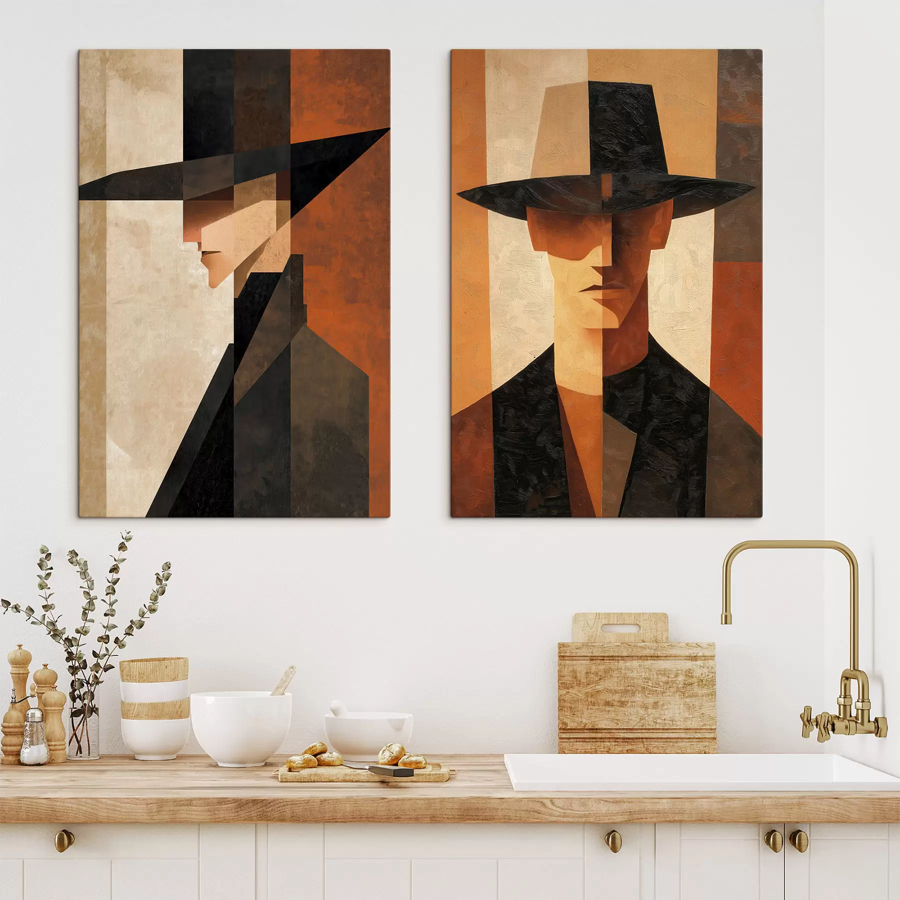 murales de pared Retrato geométrico de un hombre con sombrero m30157