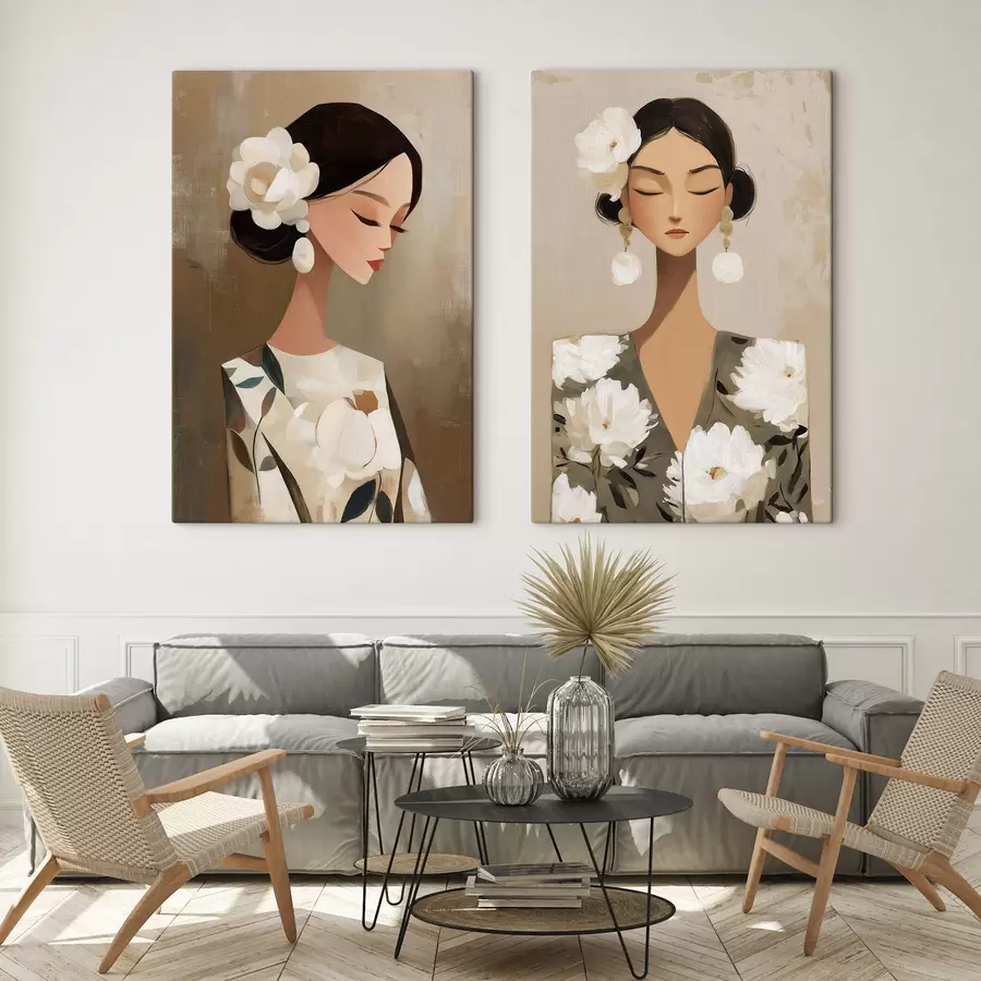 murales de pared Retrato femenino con una flor blanca en el pelo m30164