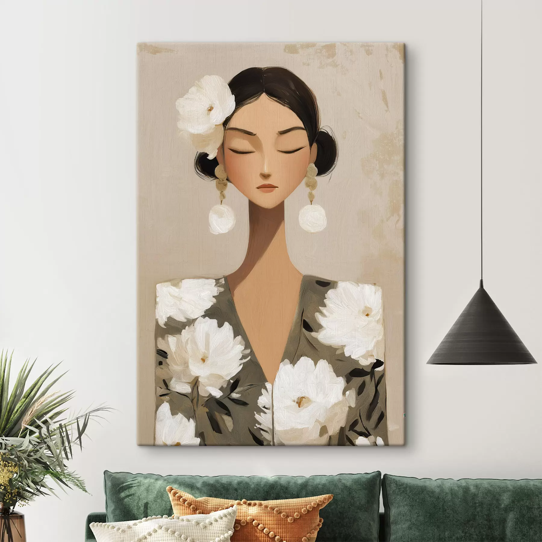 murales de pared Chica con flores en el pelo s48233