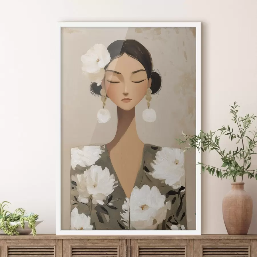 murales de pared Chica con flores en el pelo f48233