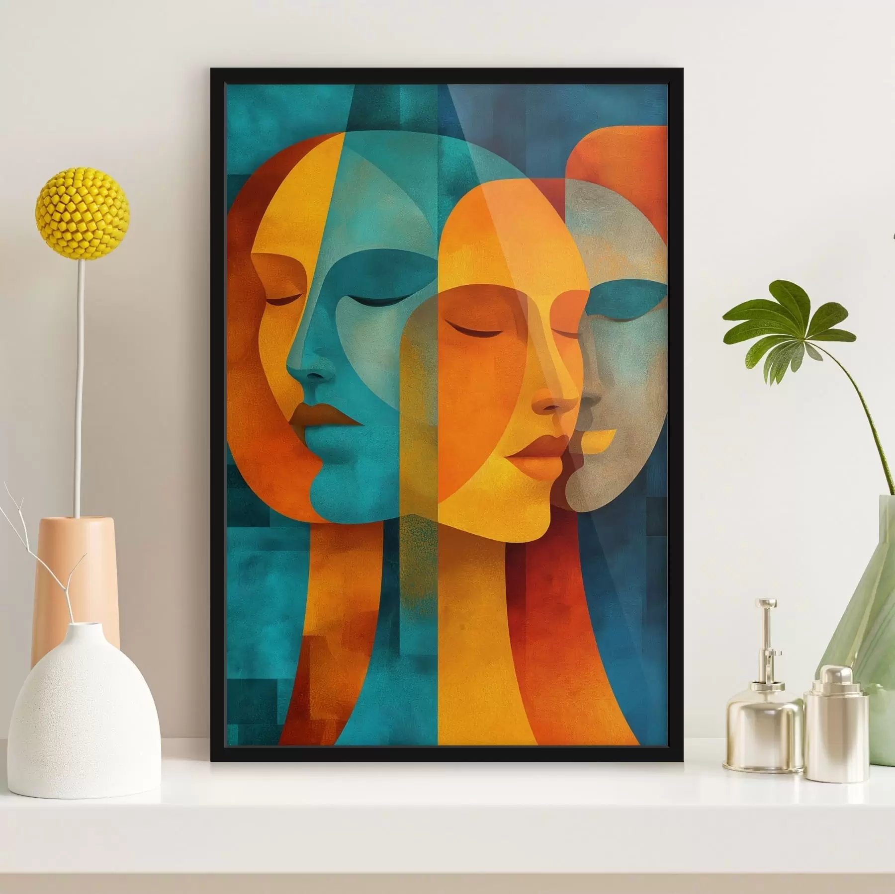 murales de pared Perfiles geométricos femeninos f48257