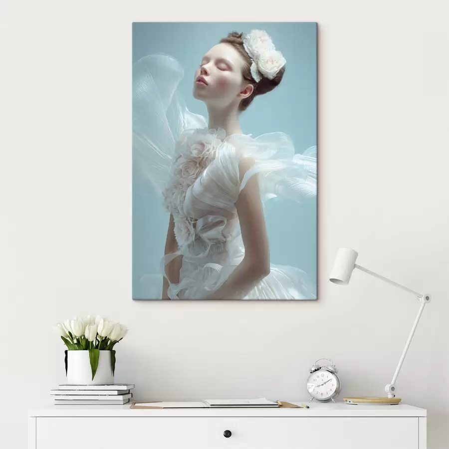 murales de pared una chica delicada con un vestido blanco s48287