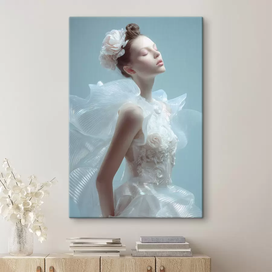 murales de pared una chica delicada con un vestido blanco s48288