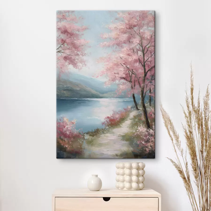 murales de pared Paisaje con árboles rosados en estilo óleo. s48289