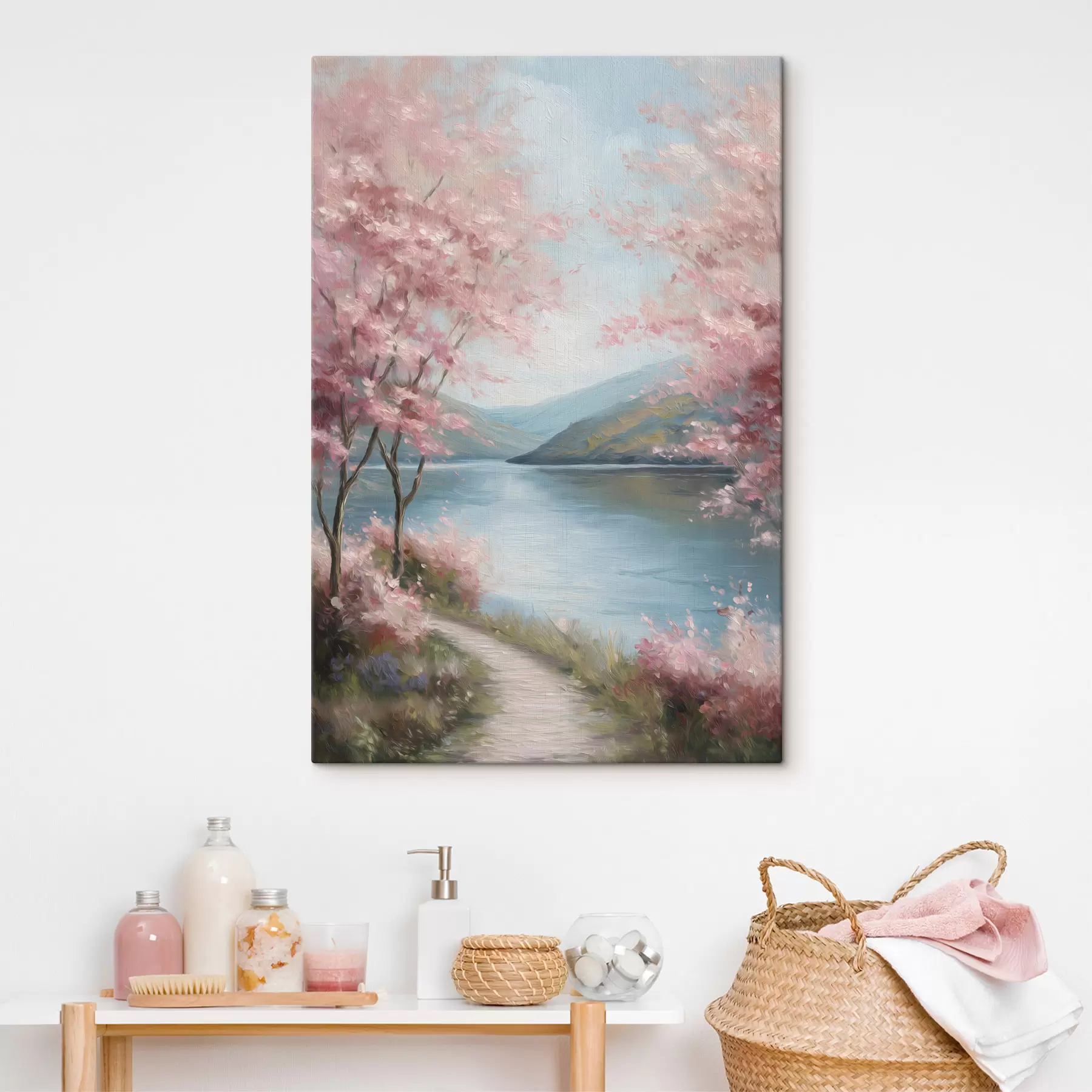murales de pared Paisaje con árboles rosados en estilo óleo. s48290