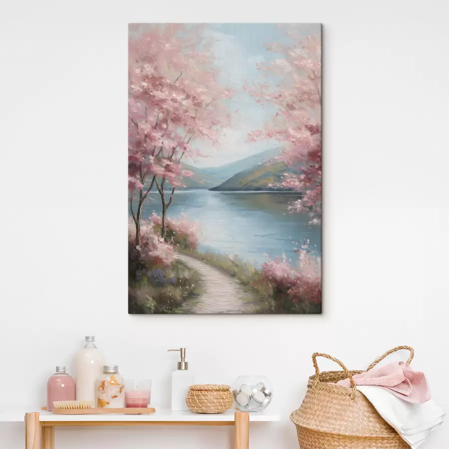 murales de pared Paisaje con árboles rosados en estilo óleo. s48290