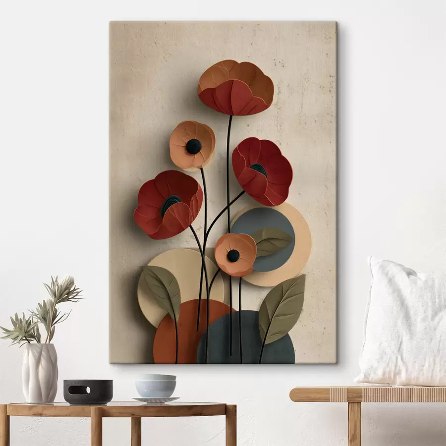 murales de pared flores en un estilo simplificado con efecto de volumen s48294